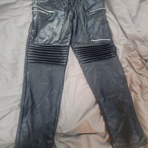 Black pleather Moto style pants